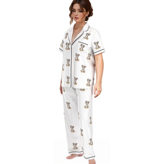 (4) Gracie Collection - Short Sleeve Top & Long Pant Imitation Silk PJ Set