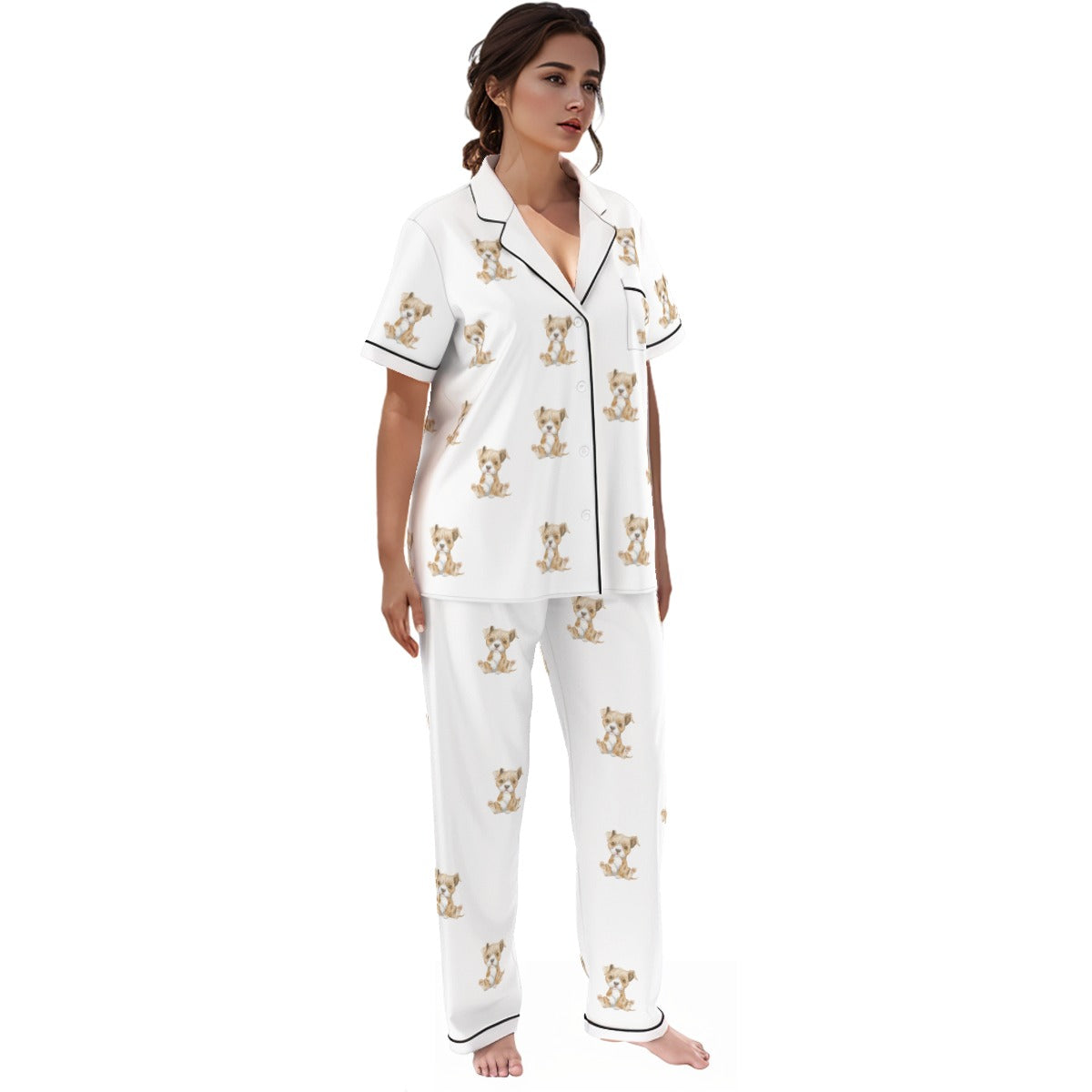 (2) Gracie Collection Short Sleeved, Long Pants Imitation Silk PJ Set