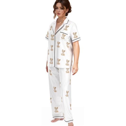 (2) Gracie Collection Short Sleeved, Long Pants Imitation Silk PJ Set