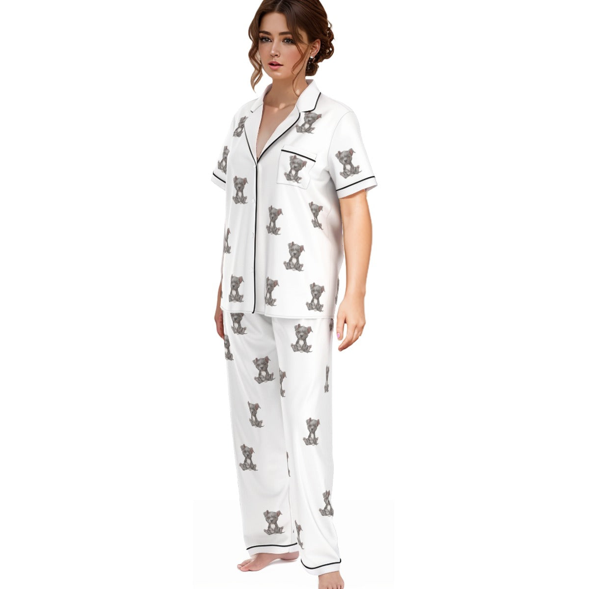 (3) Gracie Collection - Short Sleeve Top & Long Pant Imitation Silk PJ Set