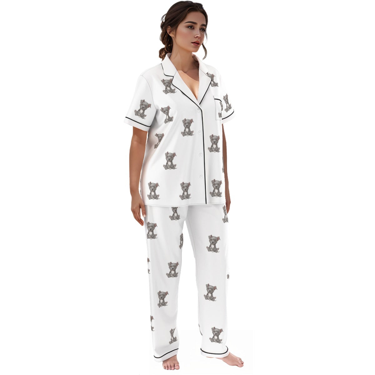 (3) Gracie Collection - Short Sleeve Top & Long Pant Imitation Silk PJ Set