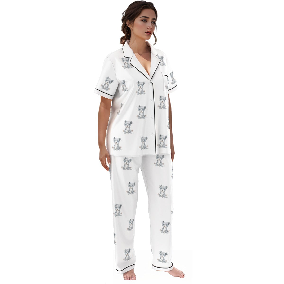 (1) Gracie Collection Short Sleeve Top, Long Pants Imitation Silk PJ Set